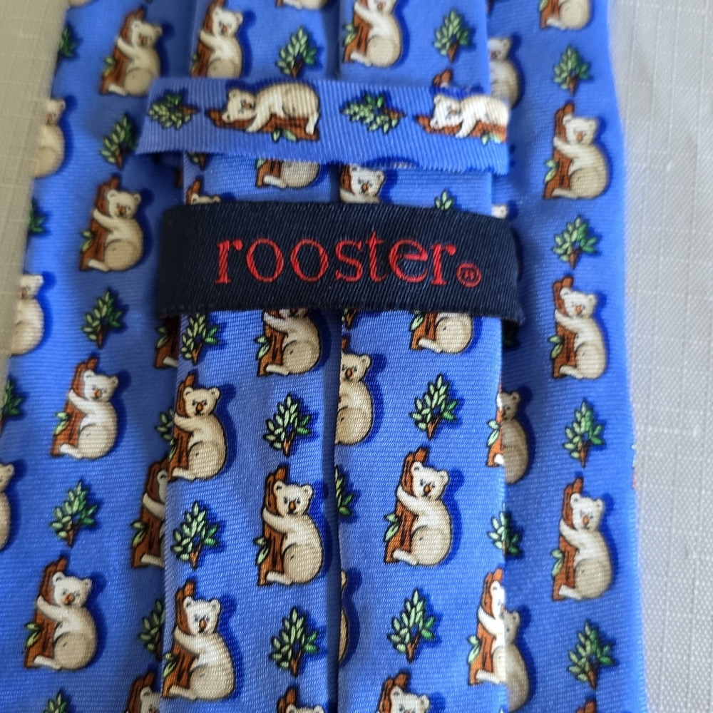 Rooster Brand VINTAGE 100% Silk Clip On Tie Novelty Koala Print Men's Necktie - Picture 5 of 10
